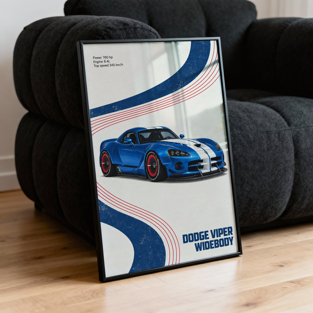 Vintage Dodge Viper Widebody Print, Car Wall Art