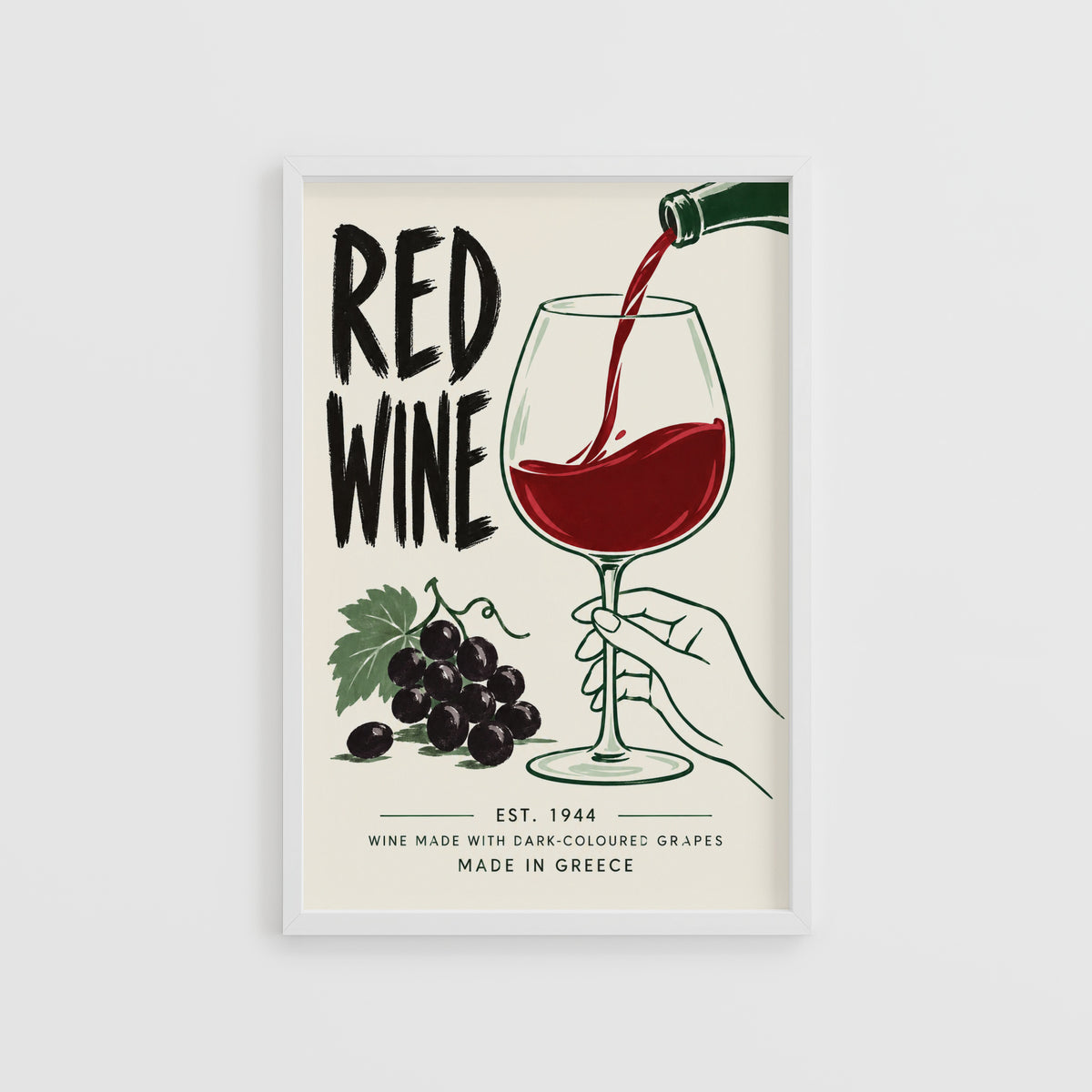 Vintage Red Wine Print Poster, Kitchen Wall Art, Greece