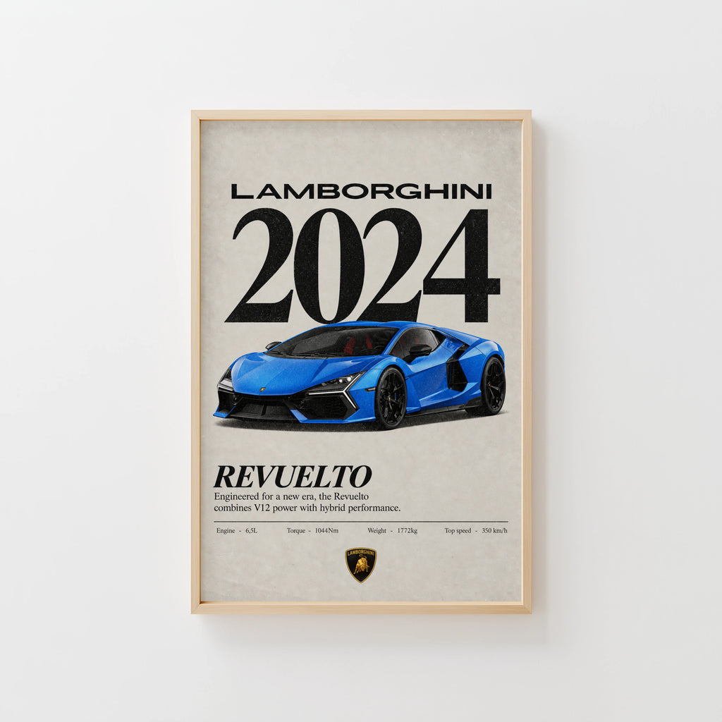 Vintage Lamborghini Revuelto Print, Car Wall Art