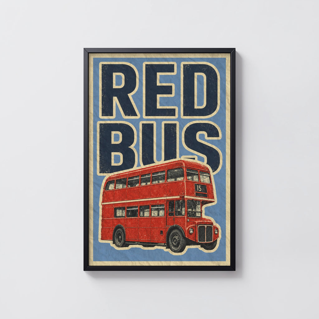 Vintage London Red Bus Poster, Double Decker Wall Art Print