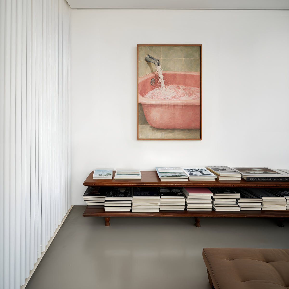 Vintage Pink Bathtub Print, Retro Bathroom Poster