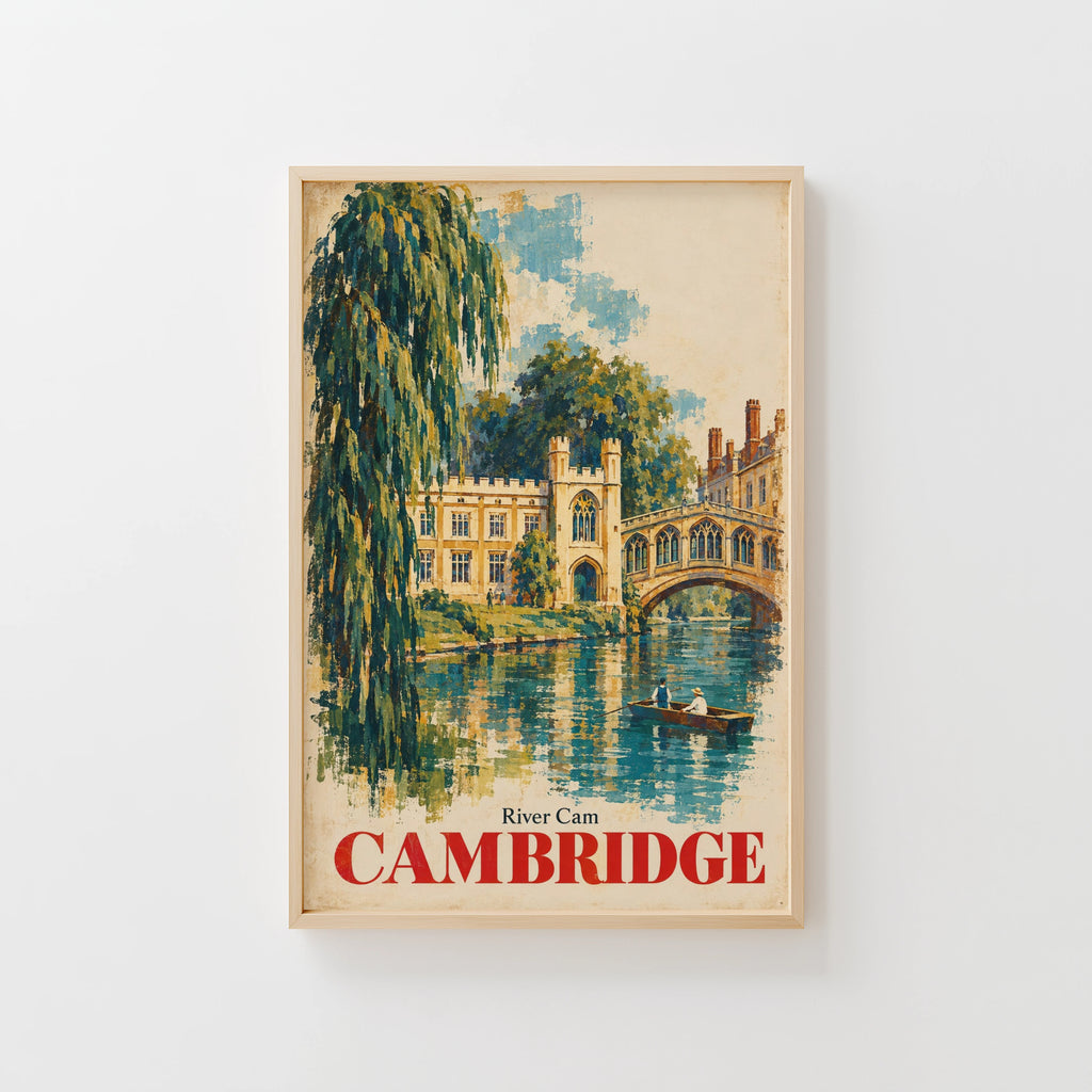Vintage Cambridge River Cam Poster, England Wall Art Print