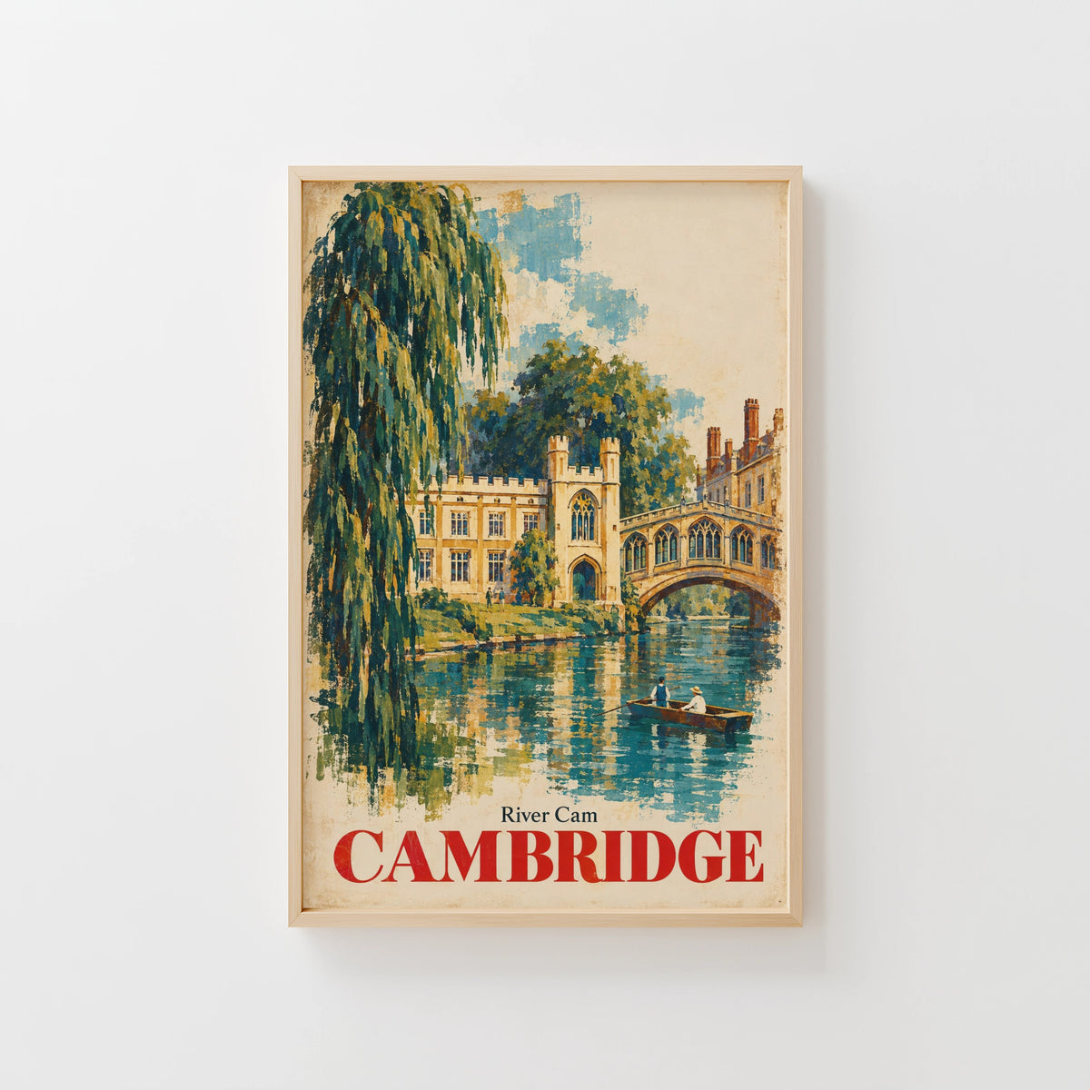 Vintage Cambridge River Cam Poster, England Wall Art Print