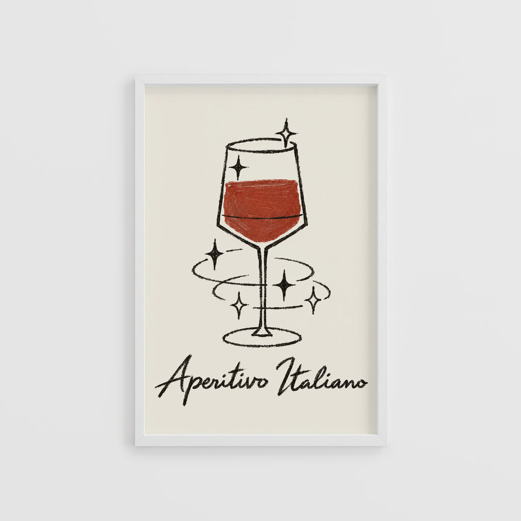 Vintage Aperitivo Italiano Print Poster, Red Wine Glass
