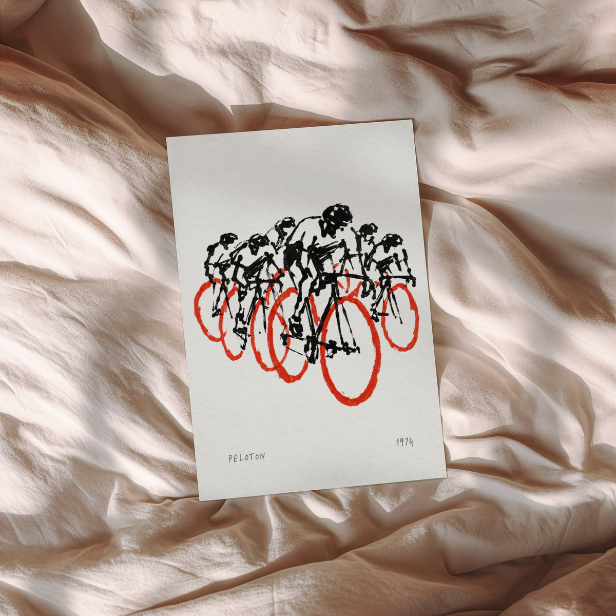 Vintage Peloton Cycling Poster, Ink Wall Art, 1974 Print