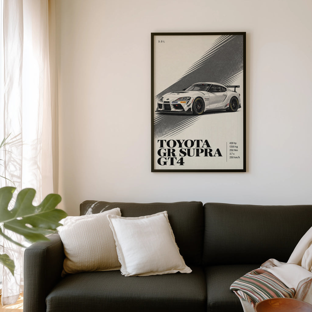 Vintage Toyota GR Supra GT4 Print, Racing Car Art