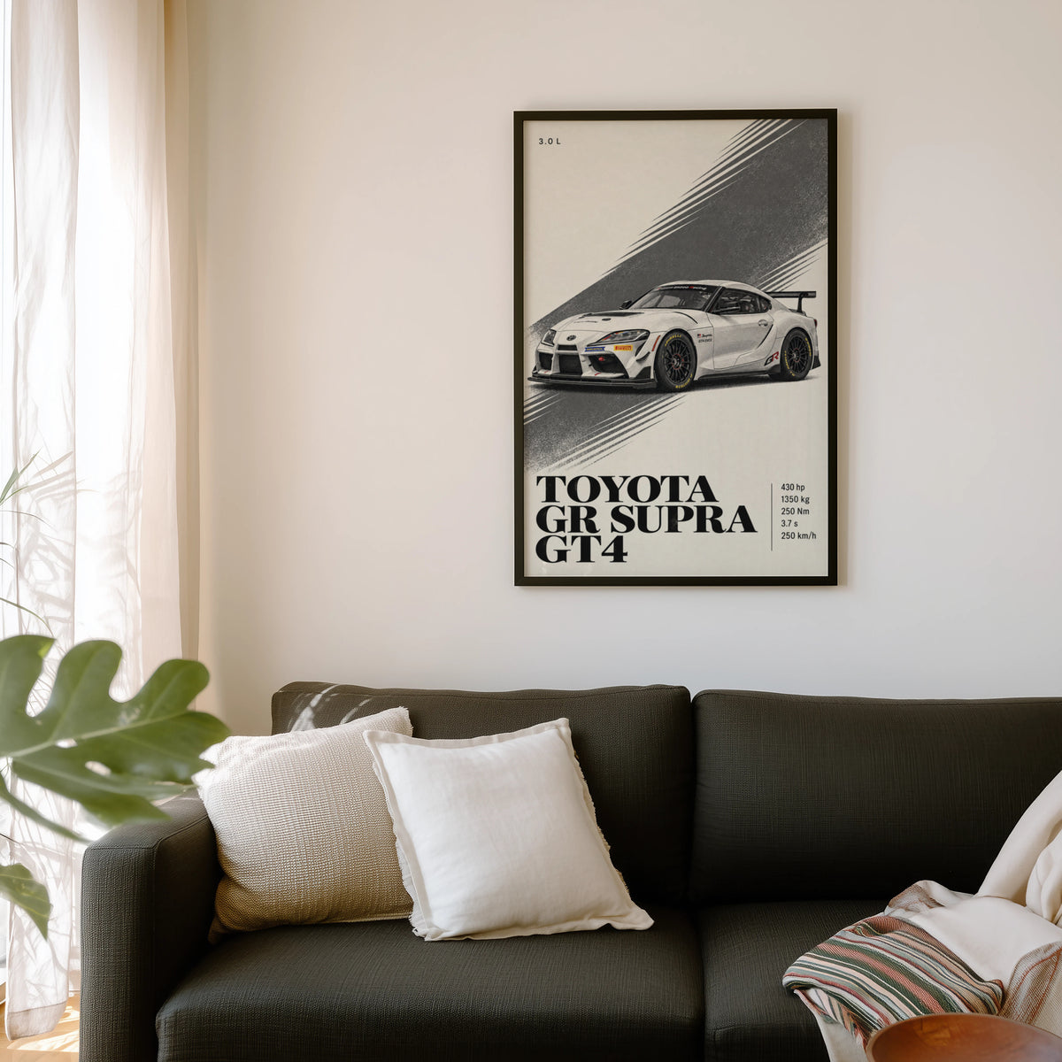 Vintage Toyota GR Supra GT4 Print, Racing Car Art