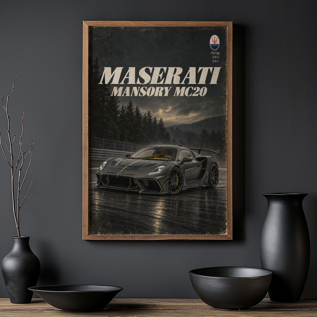 Vintage Maserati MC20 Print, Supercar Wall Art