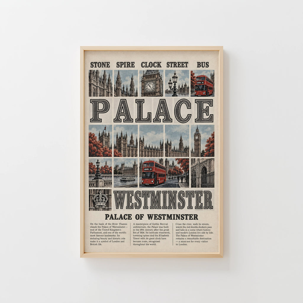 Vintage Palace of Westminster London Poster, Wall Art Print