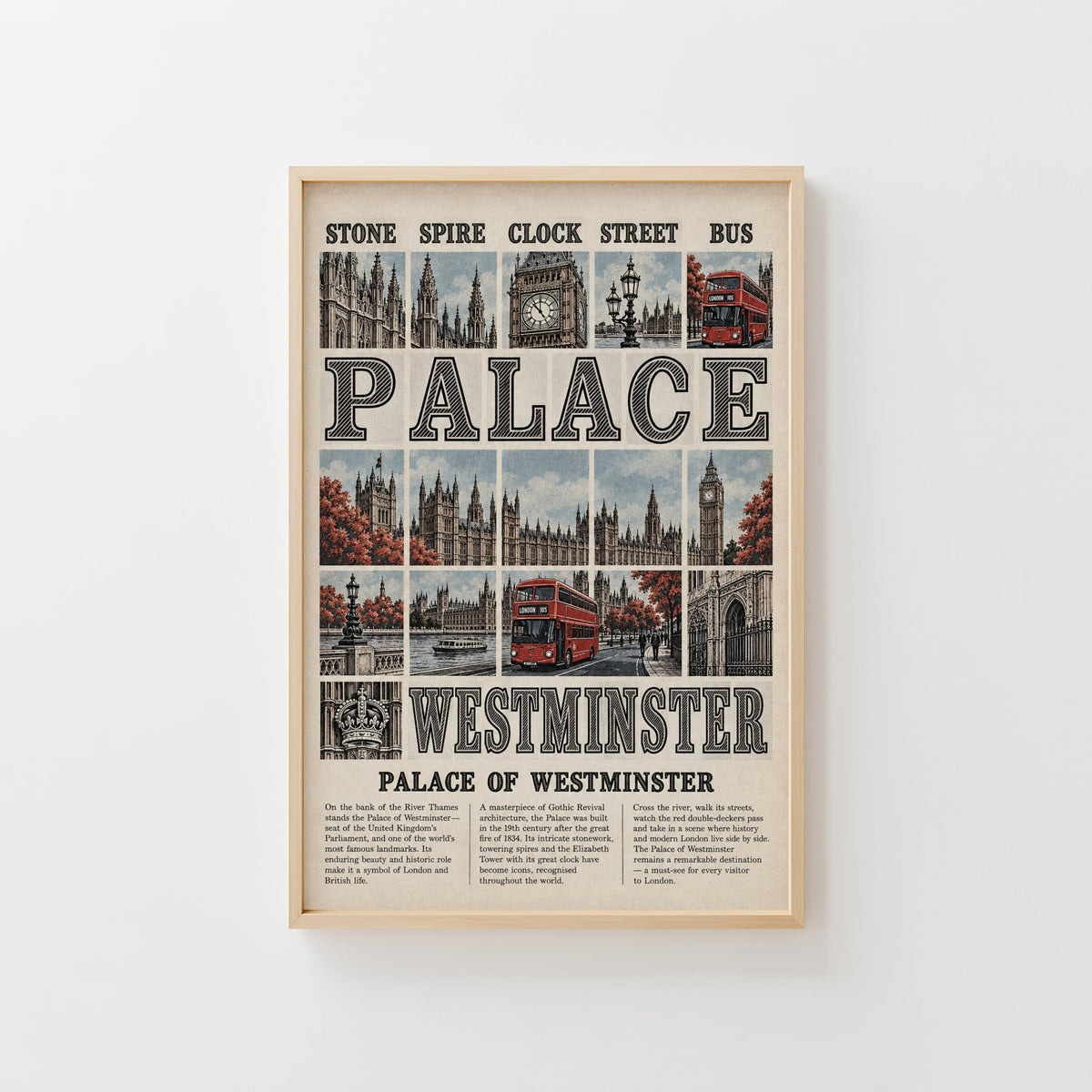 Vintage Palace of Westminster London Poster, Wall Art Print