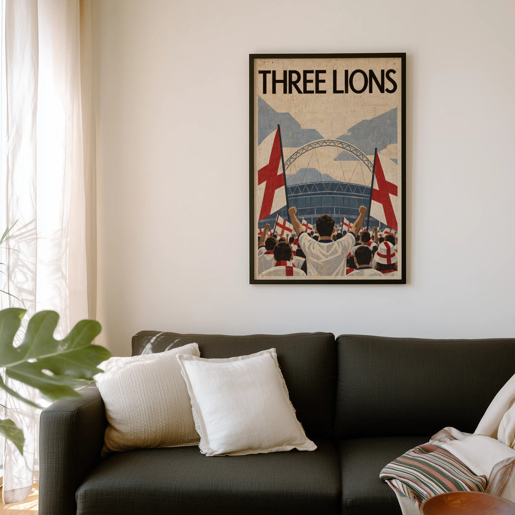 Vintage England Football Poster, Wembley Wall Art