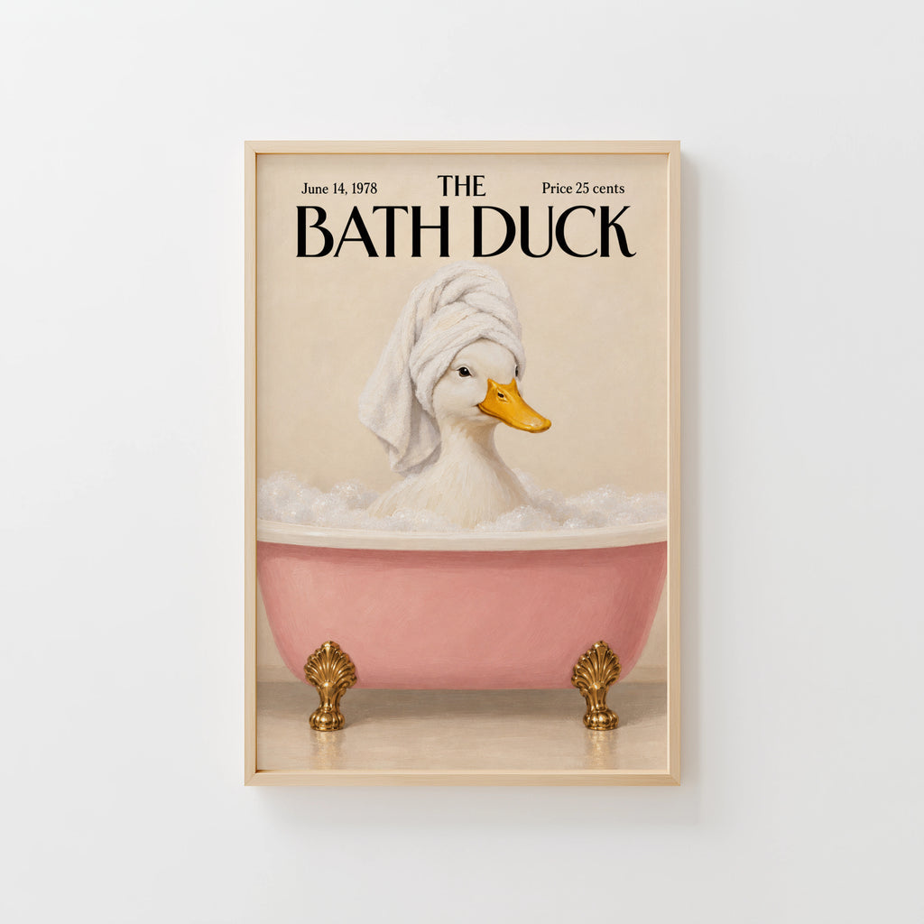 Vintage Bath Duck Print, Pink Bathtub Poster