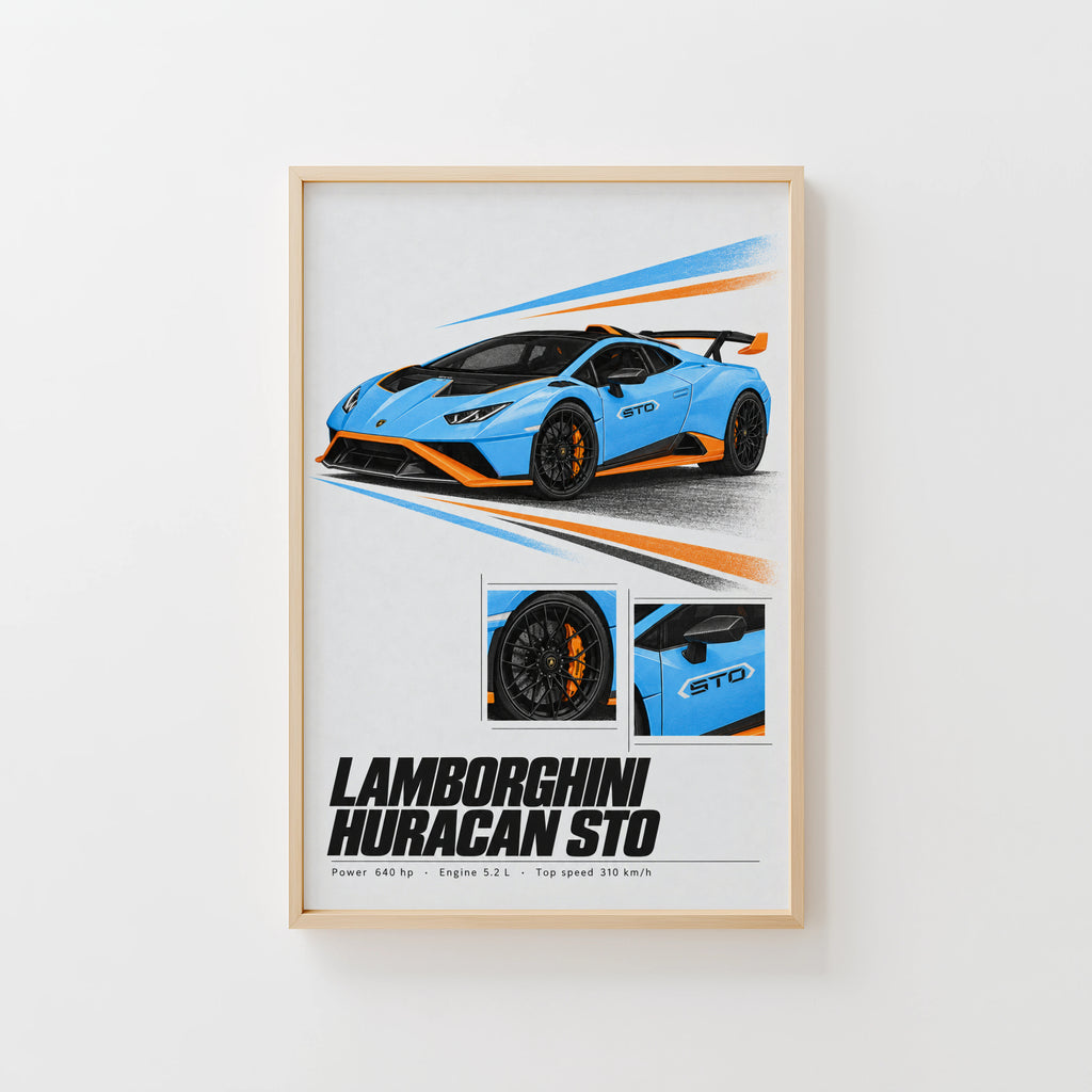 Vintage Lamborghini Huracan STO Print, Car Wall Art