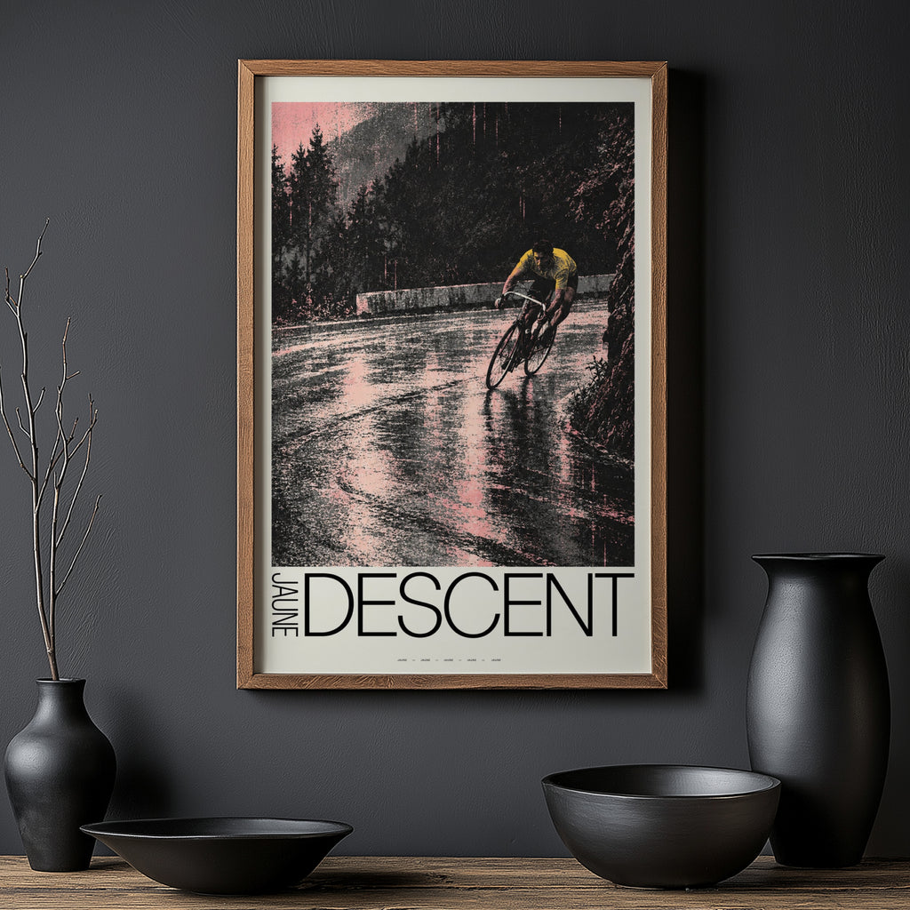 Vintage Cycling Poster, Wet Road Descent Wall Art Print