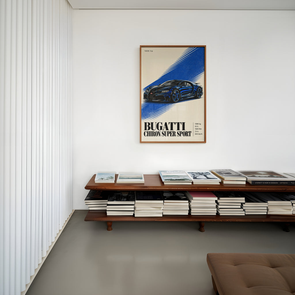 Vintage Bugatti Chiron Print, Blue Car Poster, Wall Art