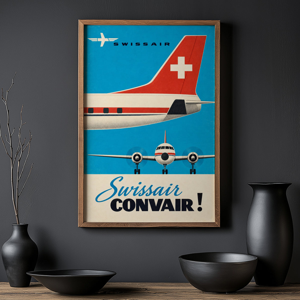 Vintage Swissair Convair Poster, Retro Airline Wall Art