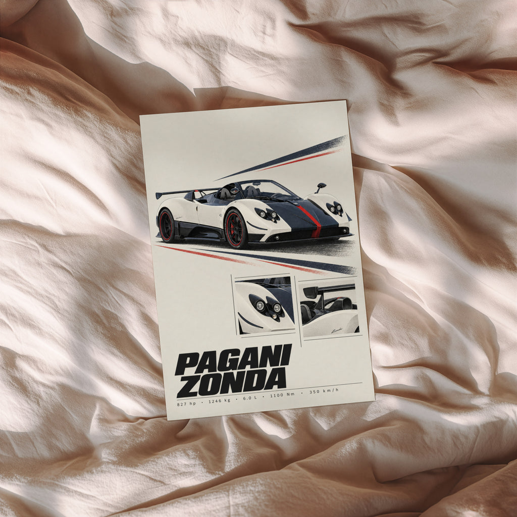 Vintage Pagani Zonda Print, Supercar Wall Art