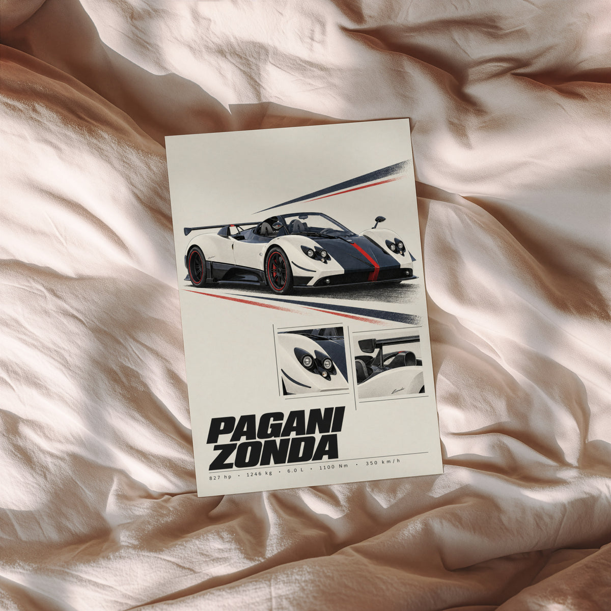 Vintage Pagani Zonda Print, Supercar Wall Art