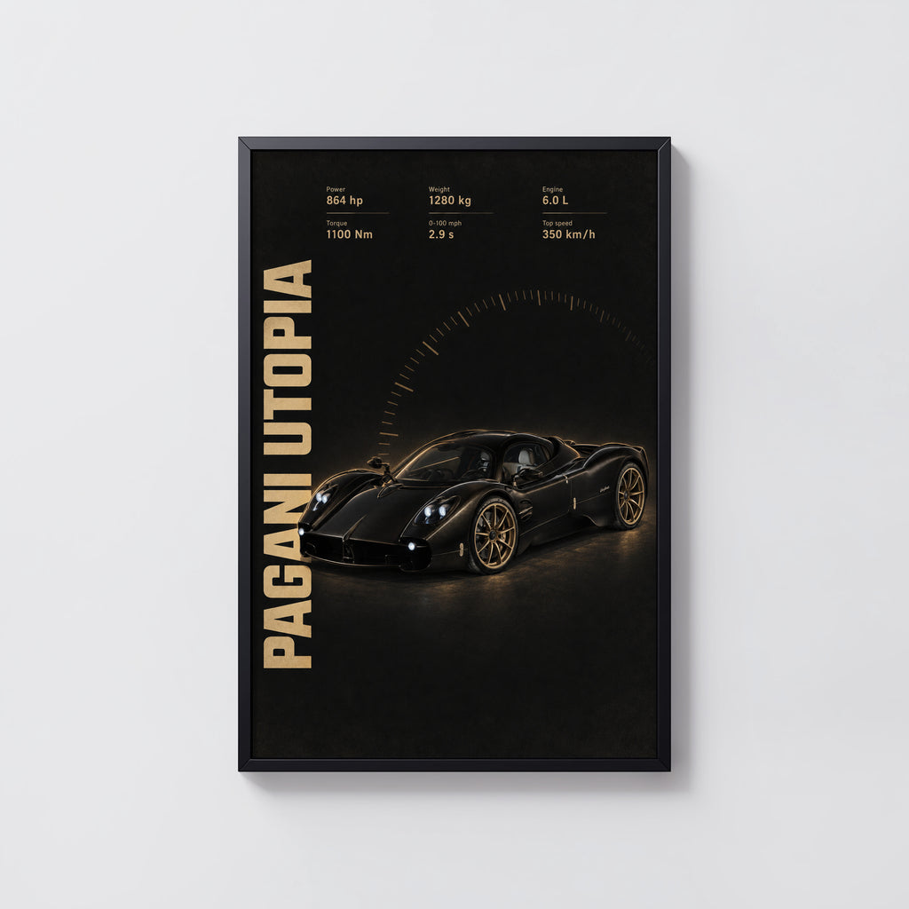 Vintage Pagani Utopia Print, Supercar Wall Art
