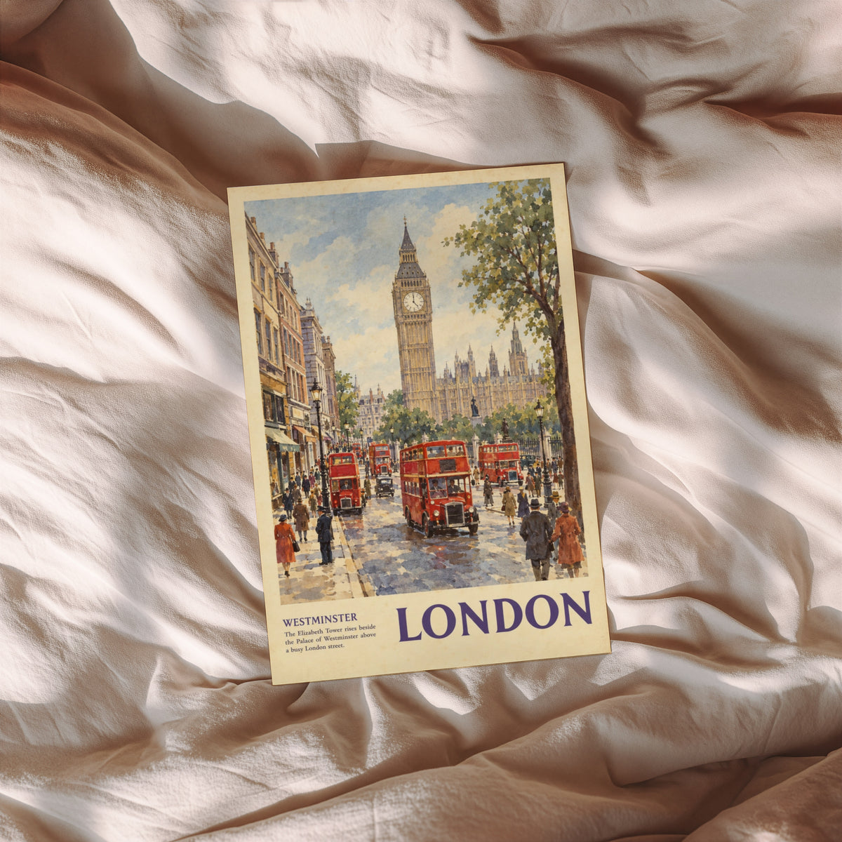 Vintage London Poster, Westminster Wall Art, Big Ben Print