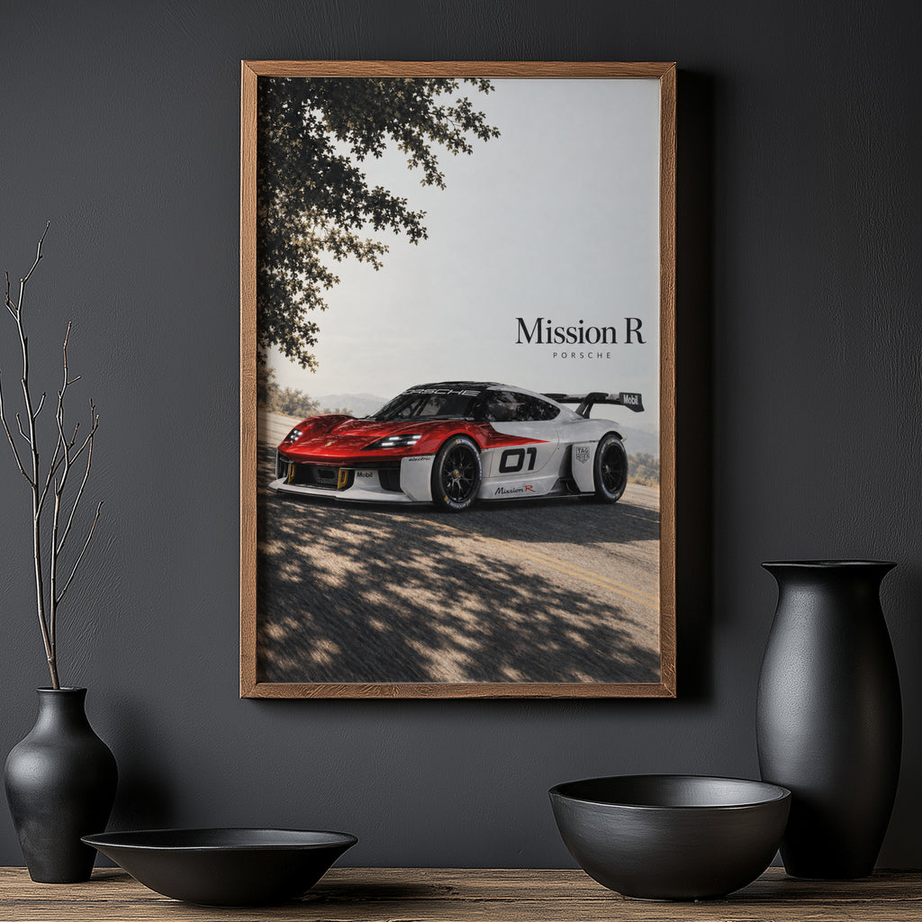 Vintage Porsche Mission R Print, Race Car Art