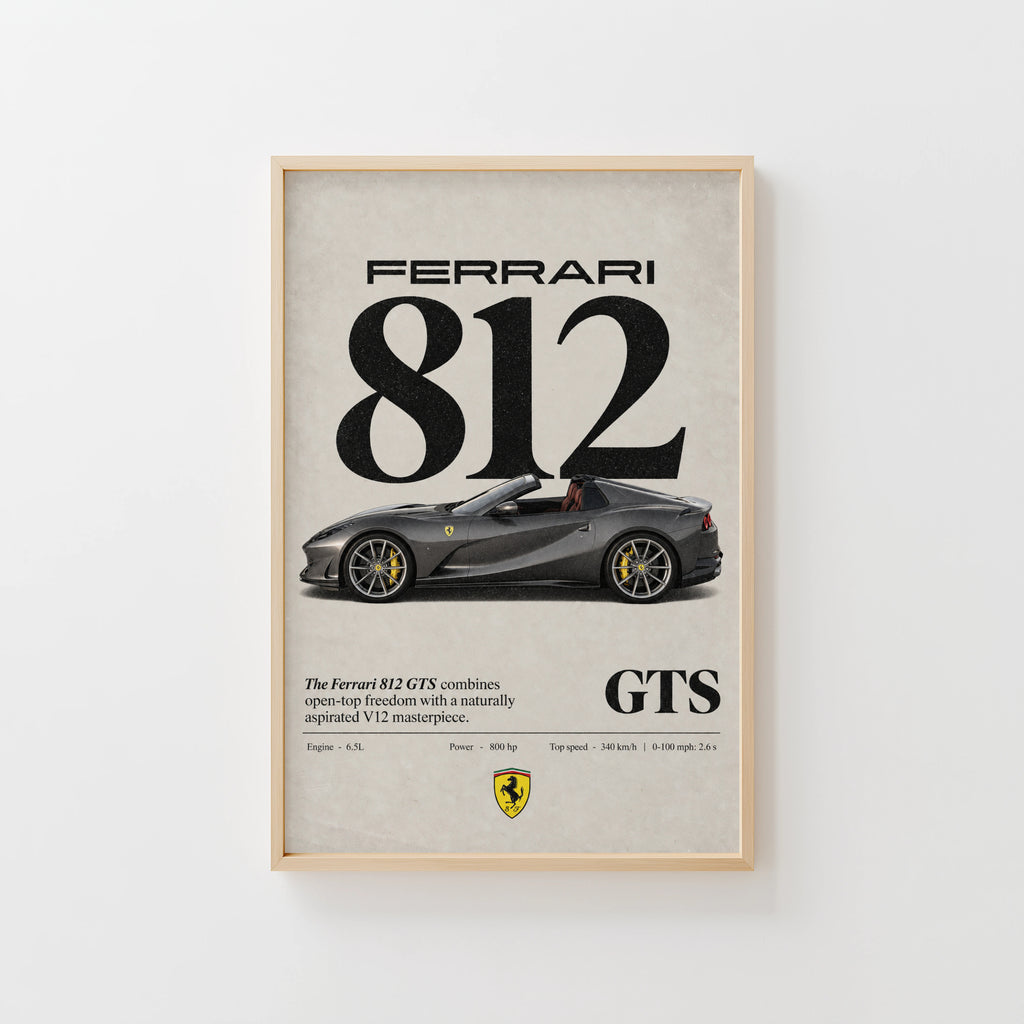 Vintage Ferrari 812 GTS Print, Supercar Wall Art