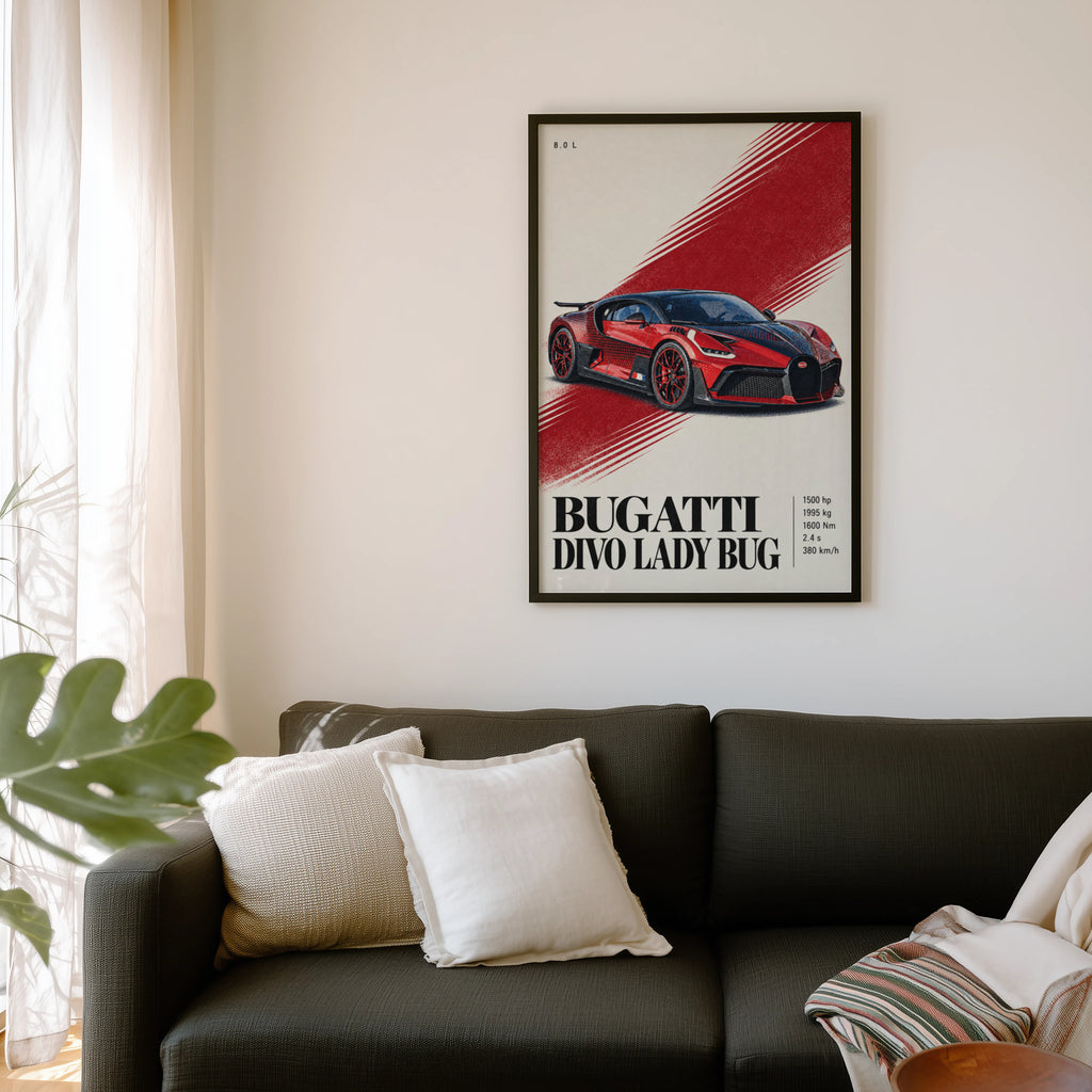 Vintage Bugatti Divo Print, Supercar Wall Art