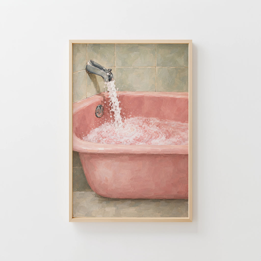 Vintage Pink Bathtub Print, Retro Bathroom Poster