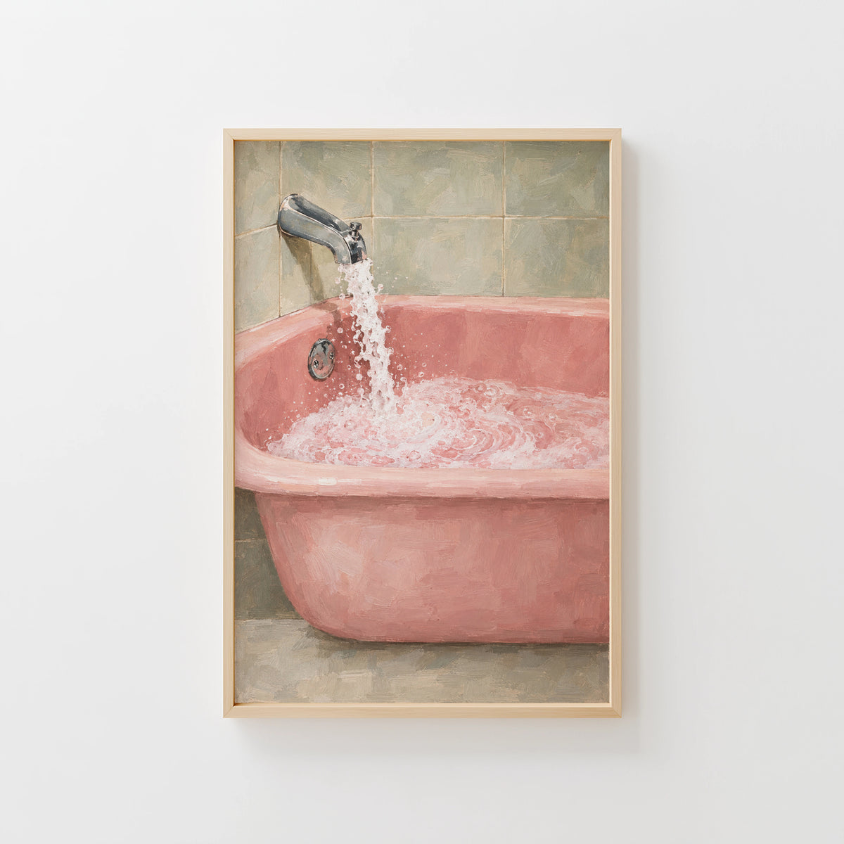 Vintage Pink Bathtub Print, Retro Bathroom Poster