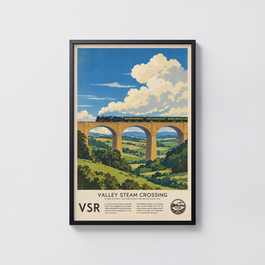 Vintage Steam Train Viaduct Print Poster, Countryside