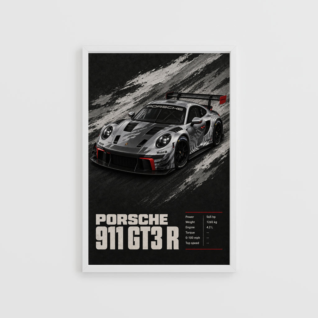 Vintage Porsche 911 GT3 R Print, Race Car Wall Art