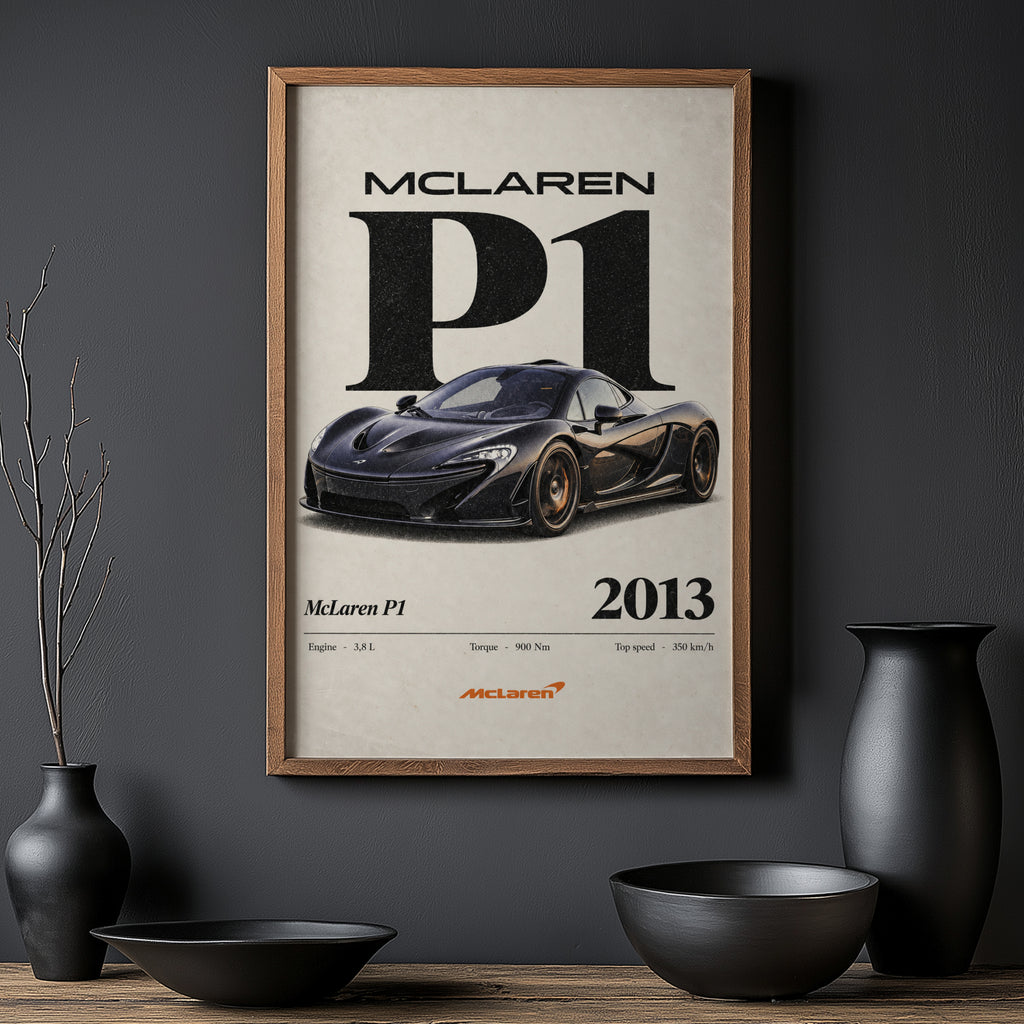 Vintage McLaren P1 Print, Supercar Wall Art