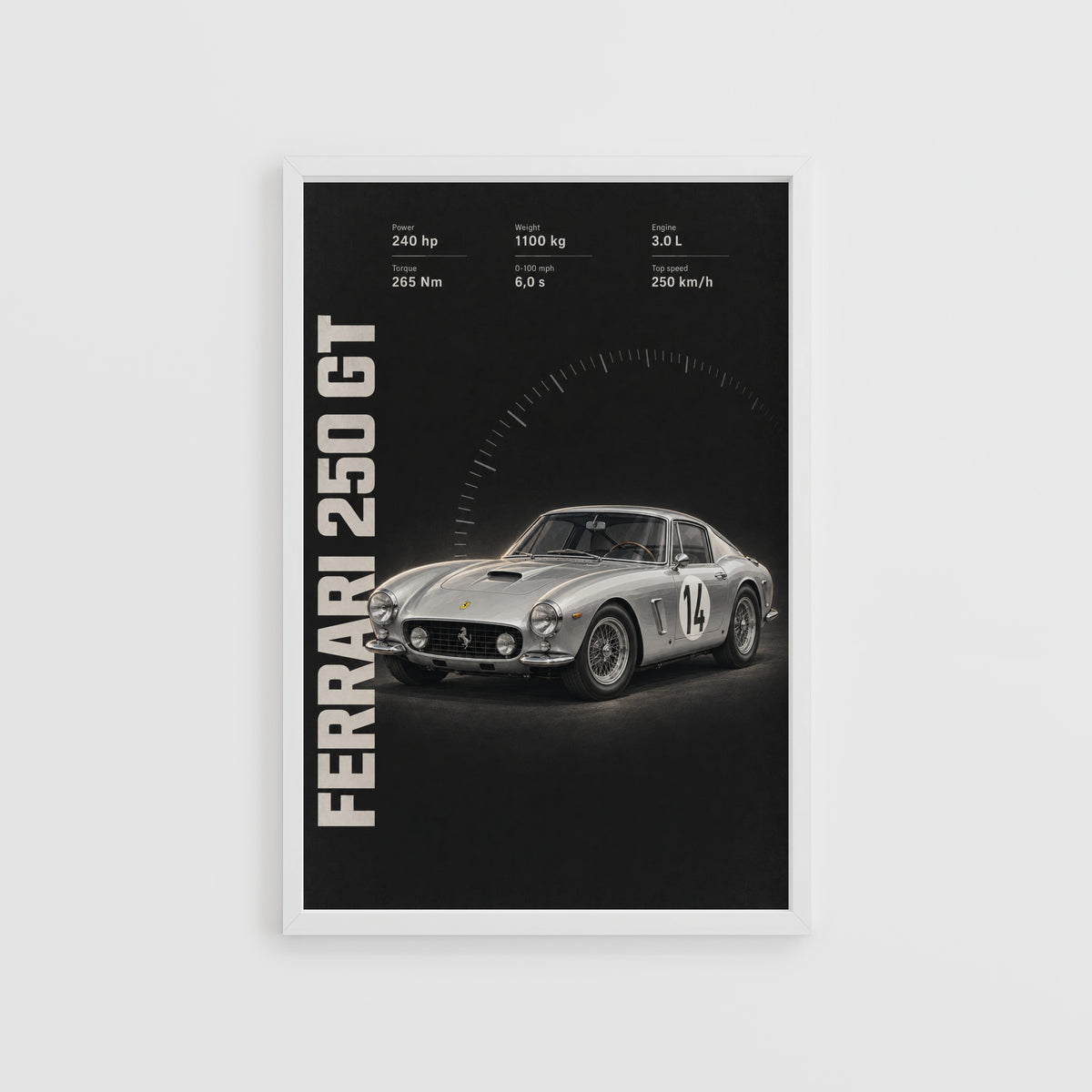 Vintage Ferrari 250 GT Print, Car Poster, Racing Wall Art