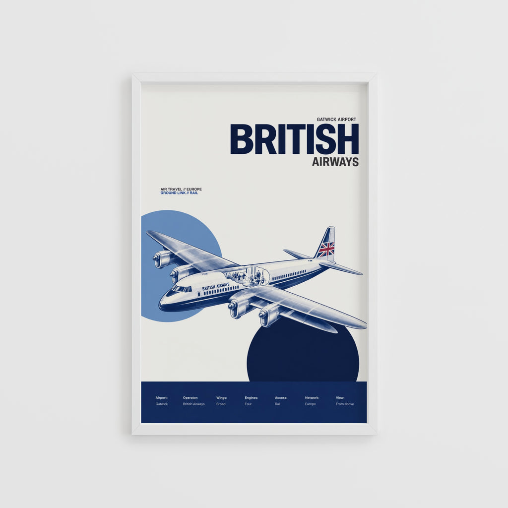 Vintage British Airways Poster, Gatwick Aviation Print