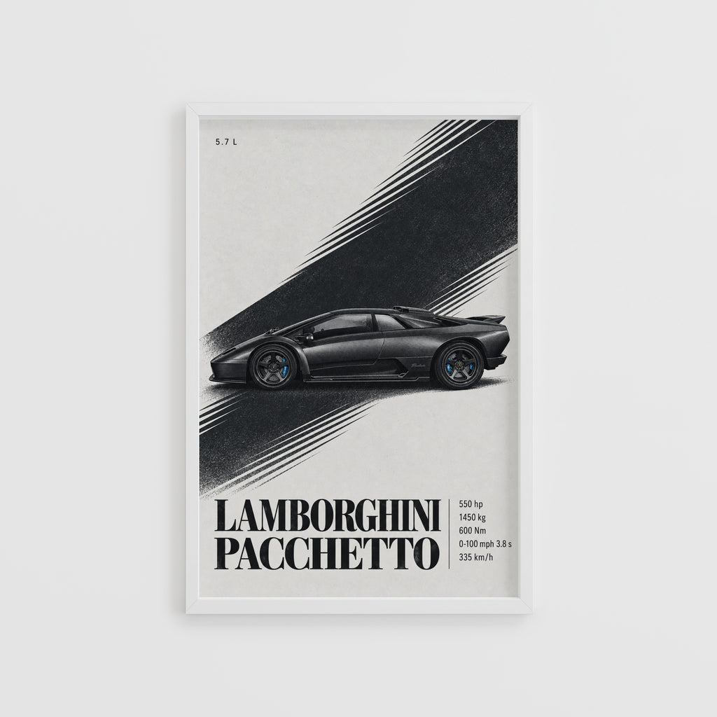 Vintage Lamborghini Pacchetto Print, Supercar Art