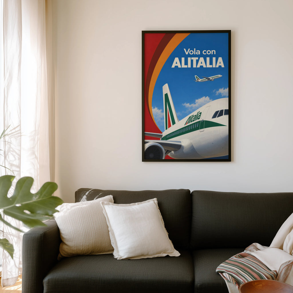 Vintage Alitalia Aircraft Poster, Retro Airline Print