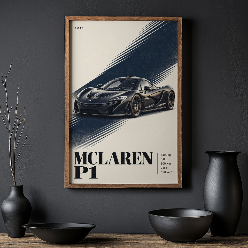Vintage McLaren P1 Print, Supercar Wall Art