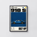 Vintage Porsche 918 S Print, Car Poster, Blue Wall Art