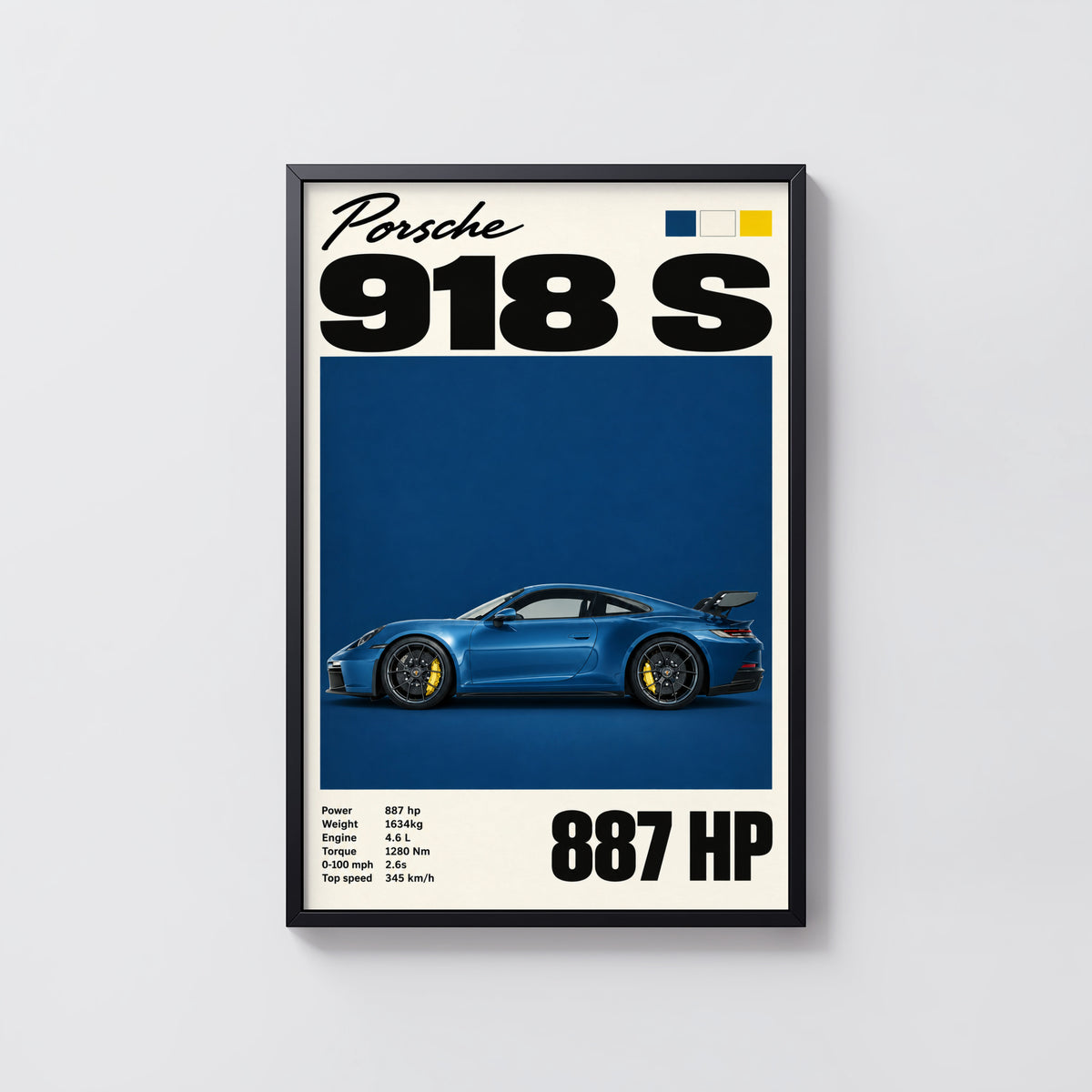 Vintage Porsche 918 S Print, Car Poster, Blue Wall Art