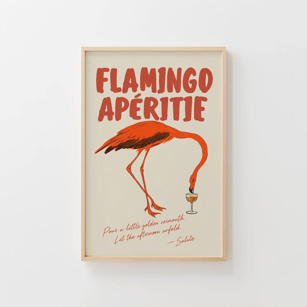 Vintage Flamingo Aperitif Print Poster, Bar Wall Art