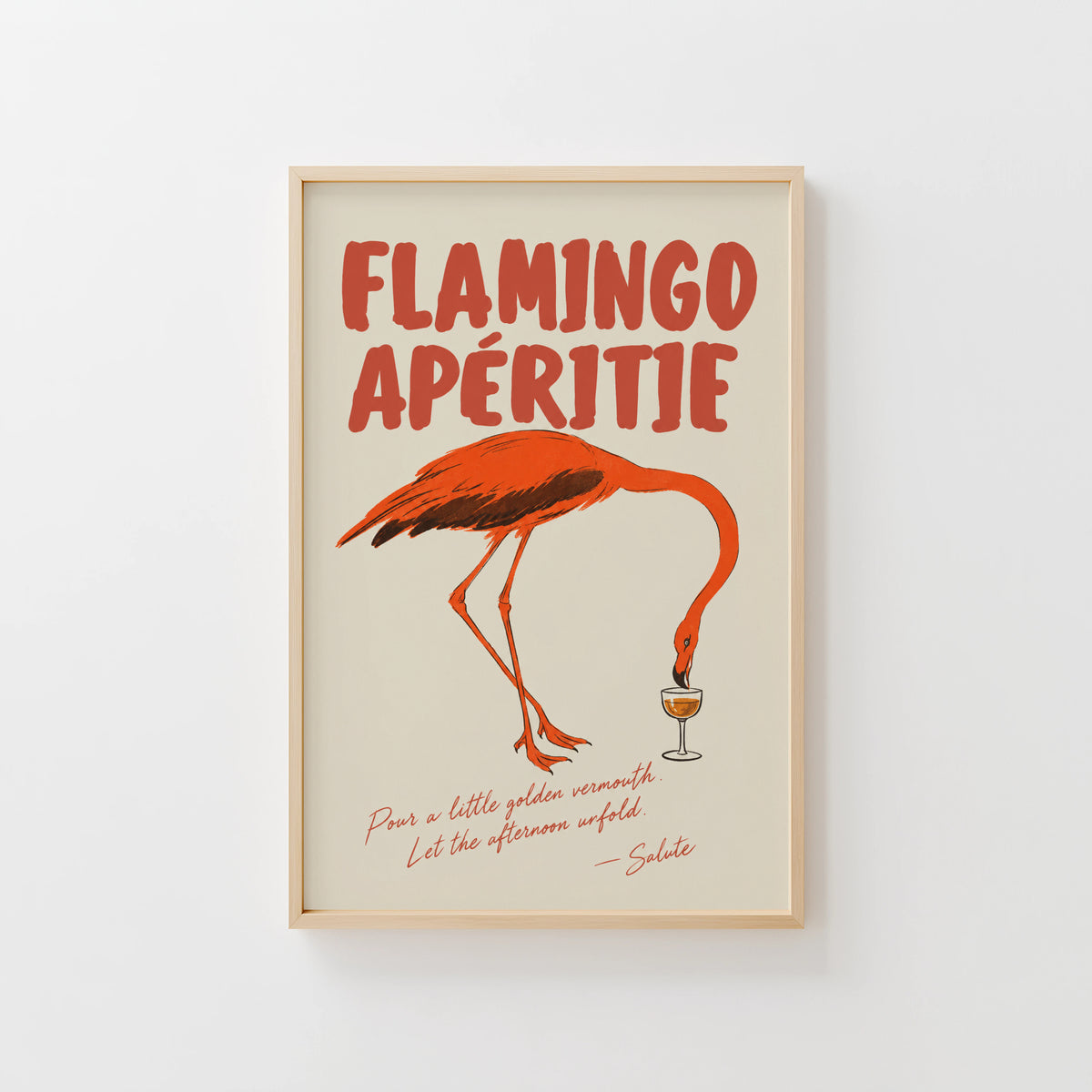 Vintage Flamingo Aperitif Print Poster, Bar Wall Art