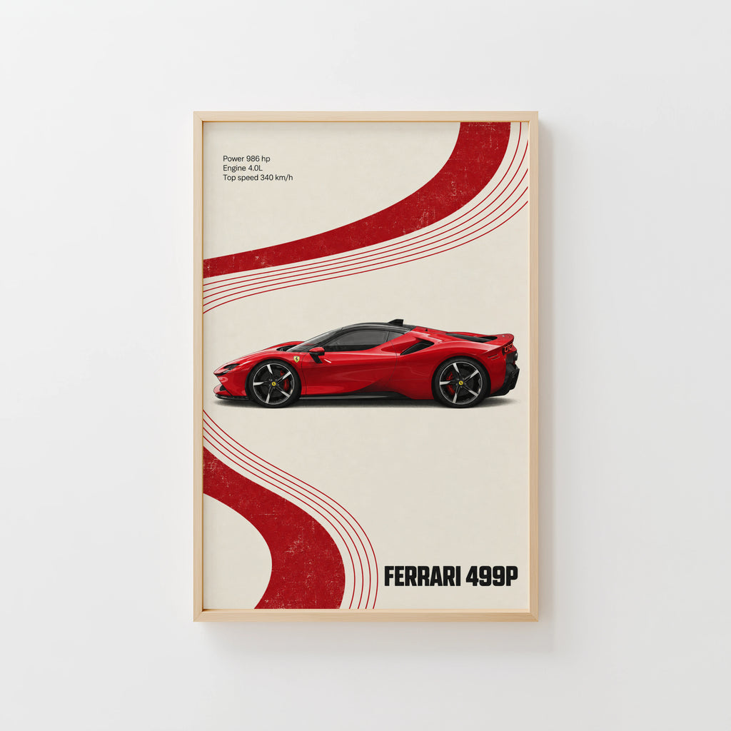 Vintage Ferrari 499P Print, Red Supercar Wall Art