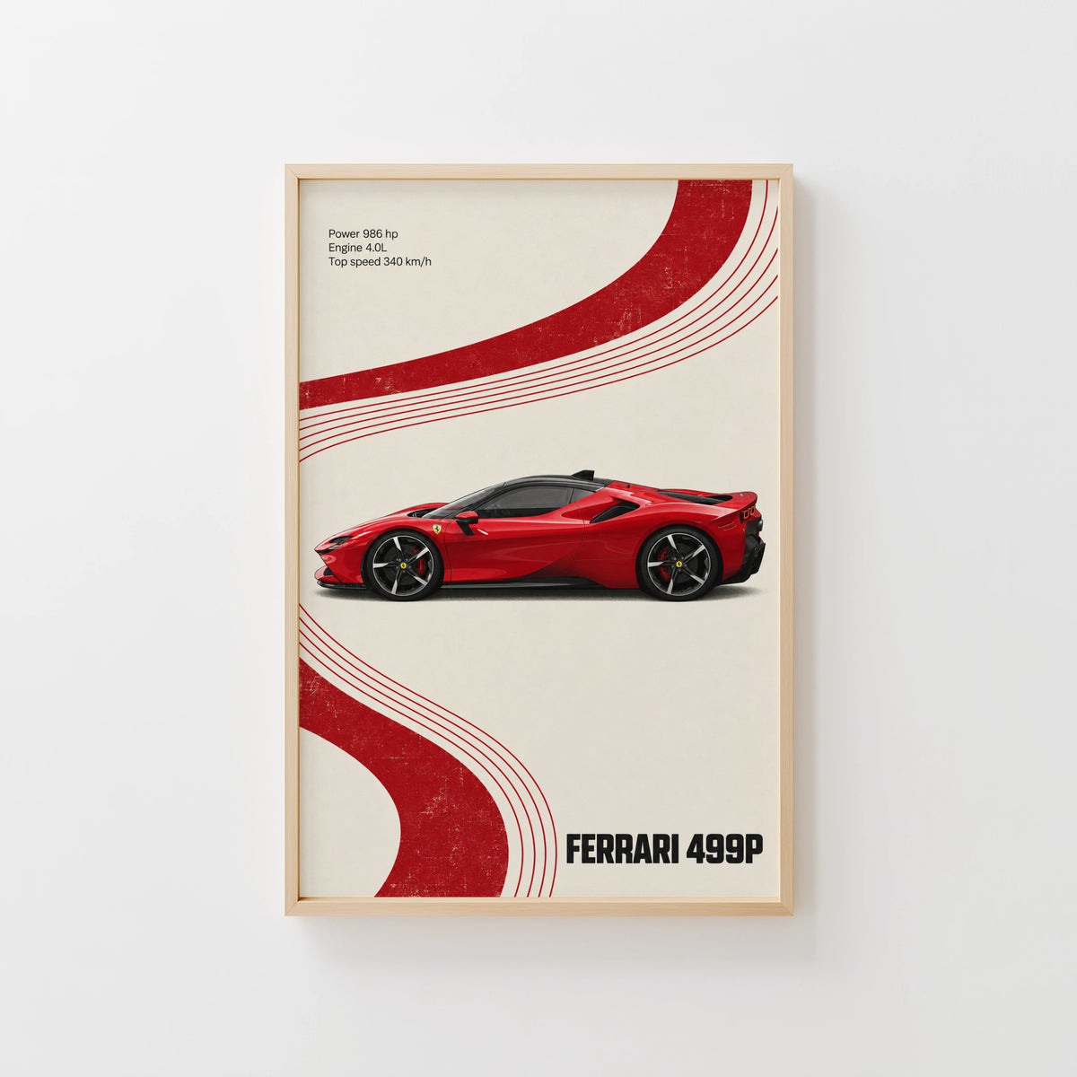 Vintage Ferrari 499P Print, Red Supercar Wall Art