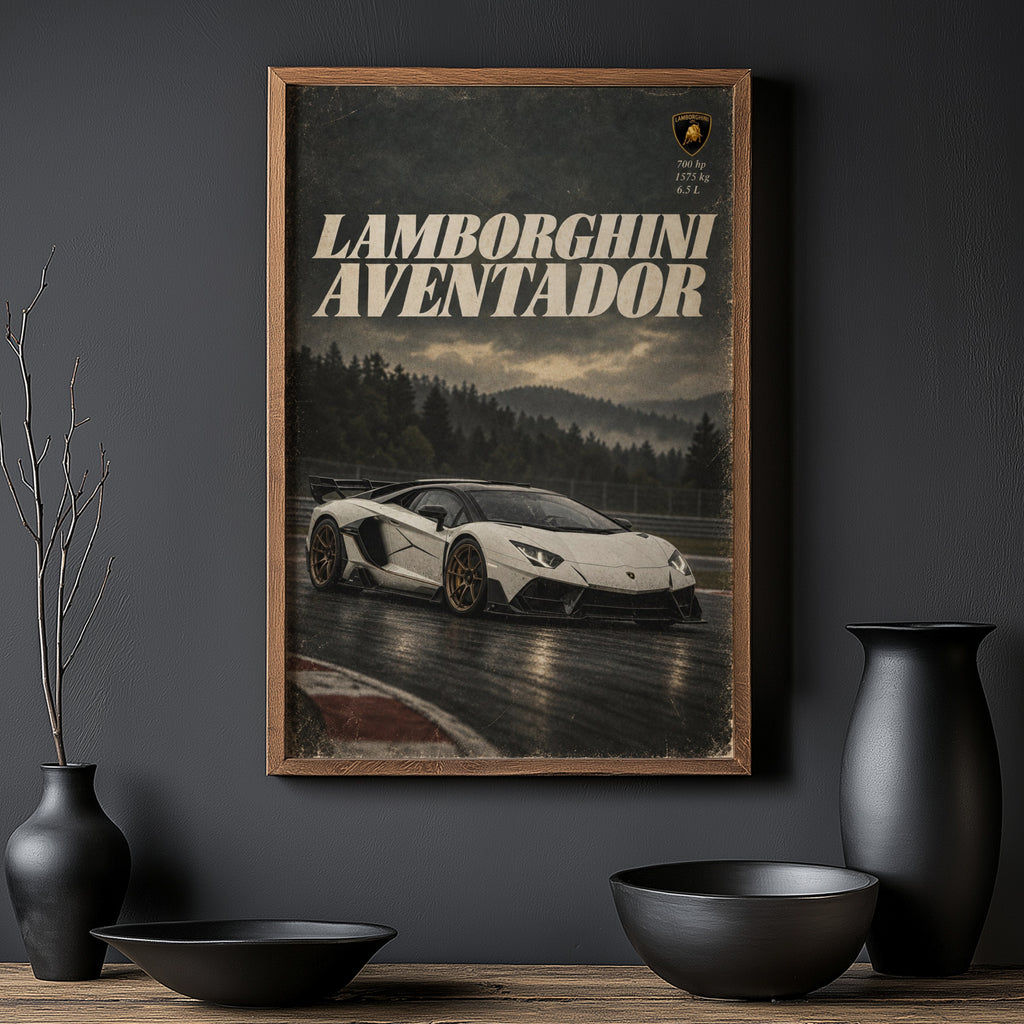Vintage Lamborghini Aventador Print, Supercar Poster