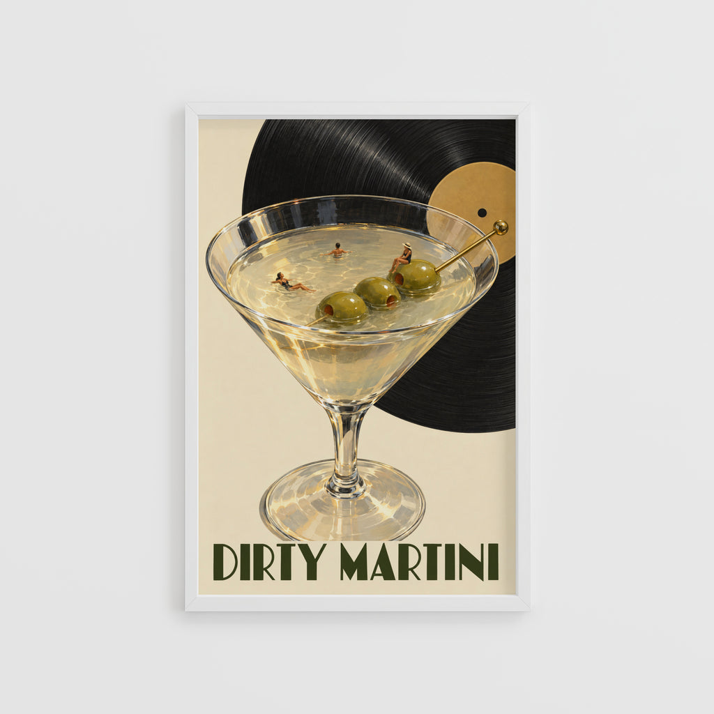 Vintage Dirty Martini Print Poster, Cocktail Wall Art