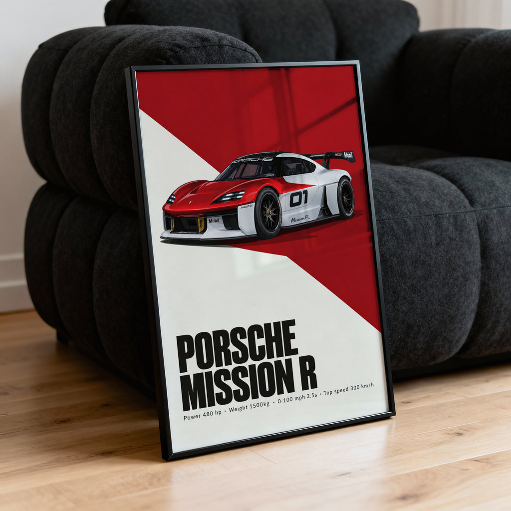 Vintage Porsche Mission R Print, Car Wall Art