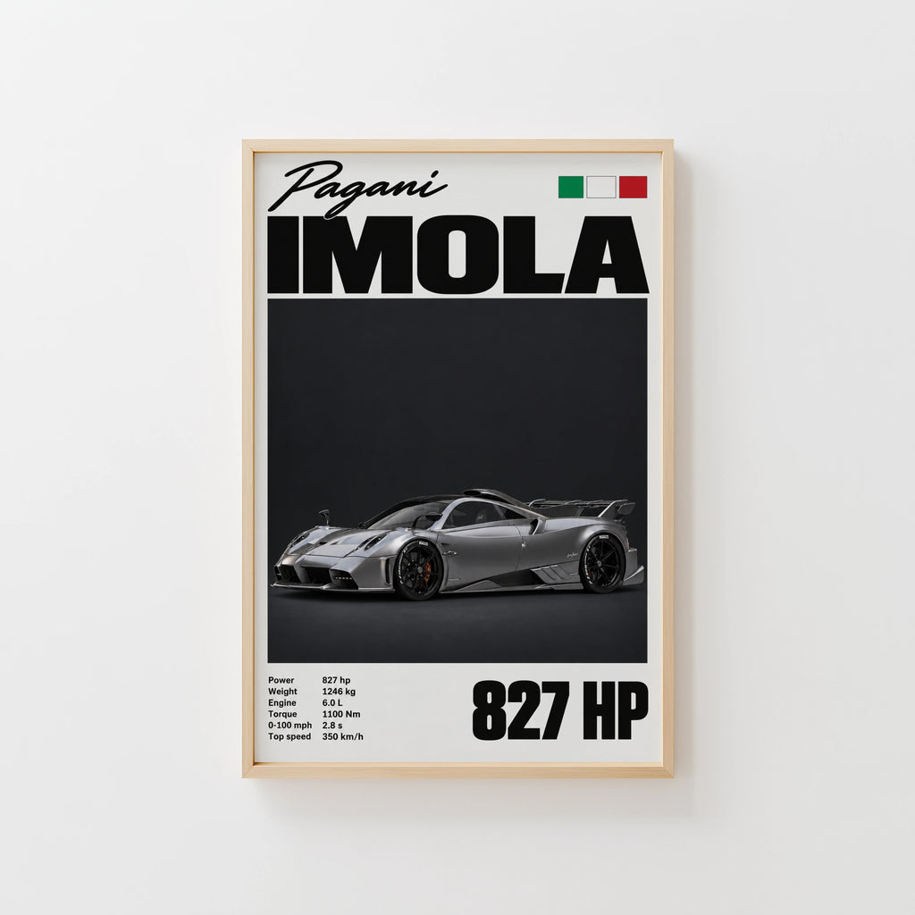 Vintage Pagani Imola Print, Supercar Wall Art