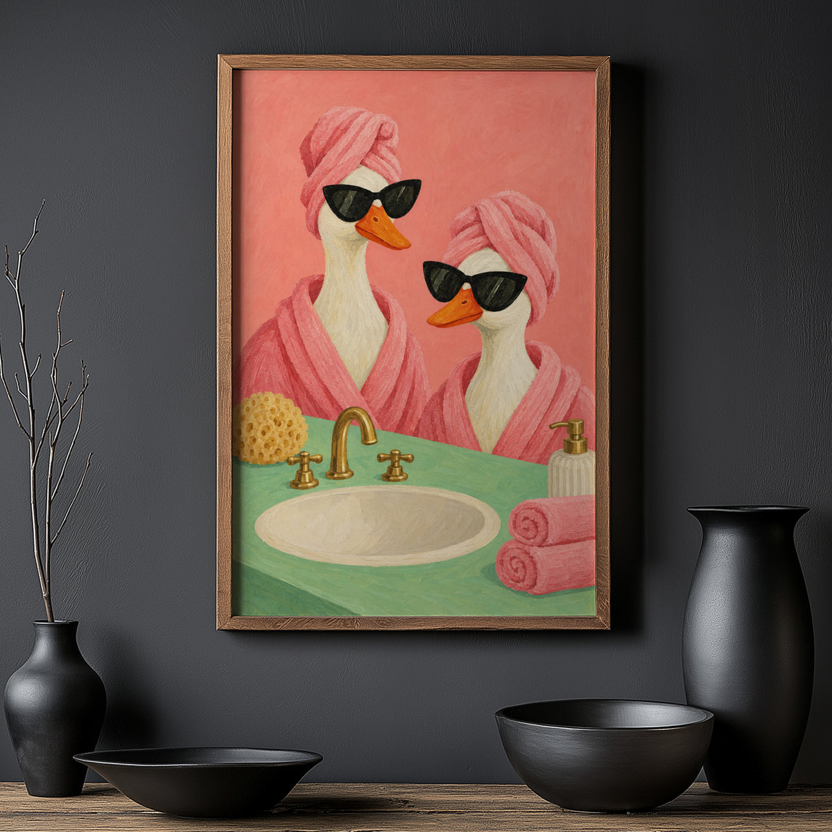 Vintage Bathroom Duck Print and Poster, Funny Wall Art