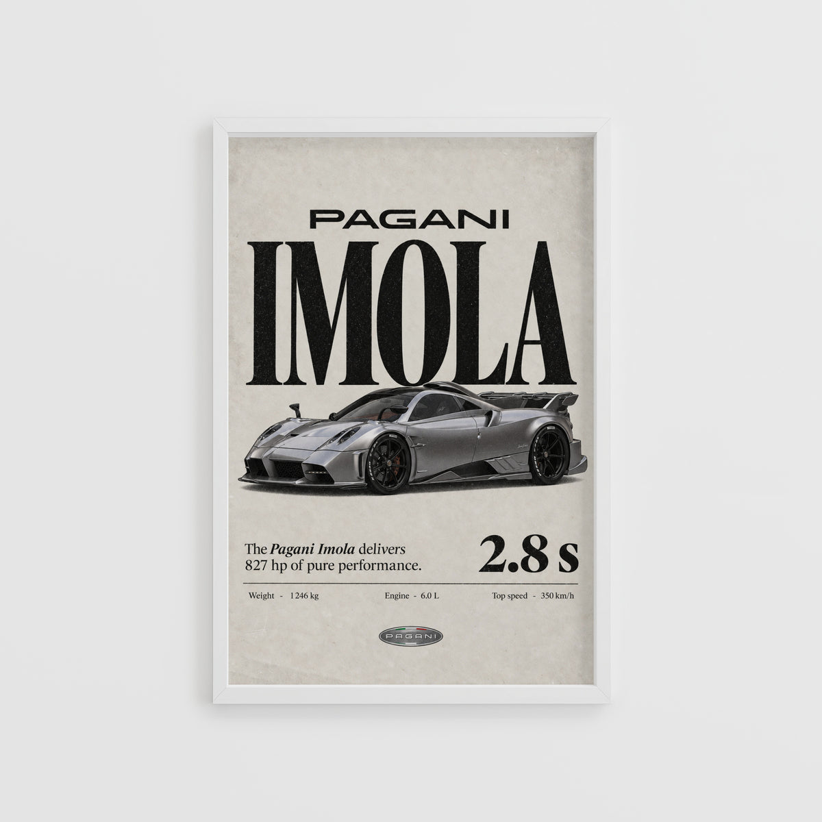 Vintage Pagani Imola Print, Supercar Wall Art
