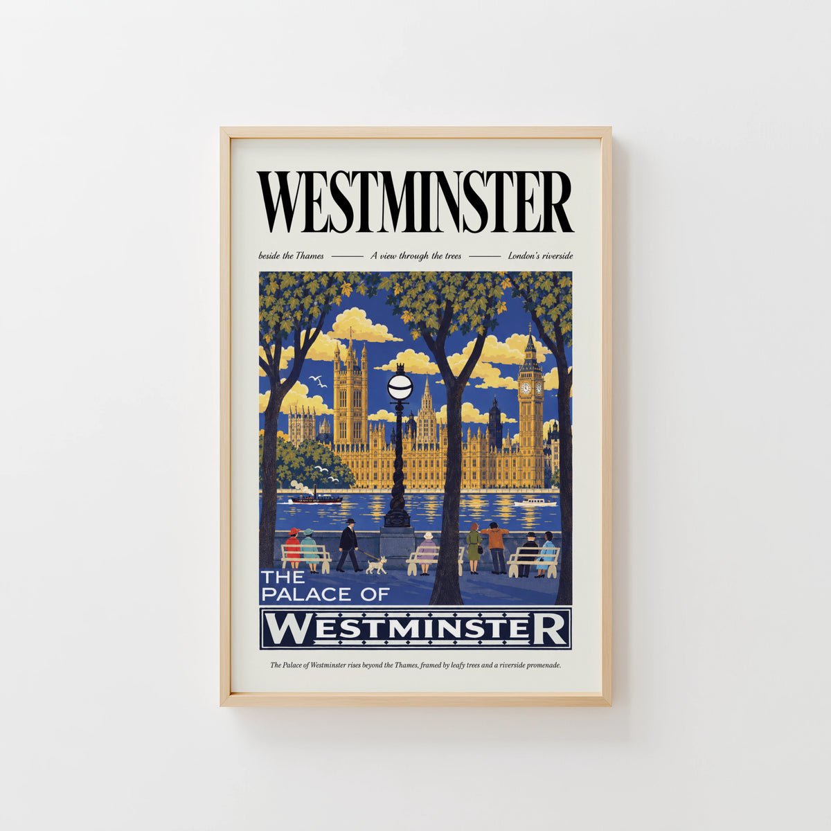 Vintage Westminster London Poster, Thames Wall Art Print